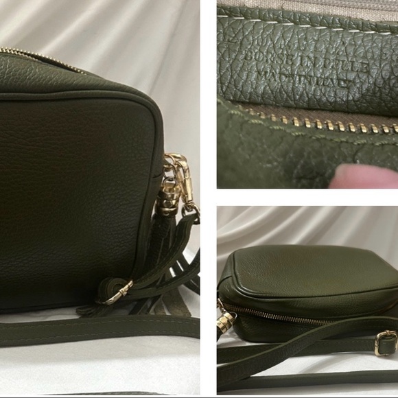 Elie Beaumont olive green crossbody camera bag geniune leather - Picture 3 of 7